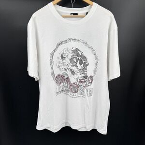 The Kooples Shirt Mens 2XL White Skull Roses Graphic Tee Love or Hated Cotton